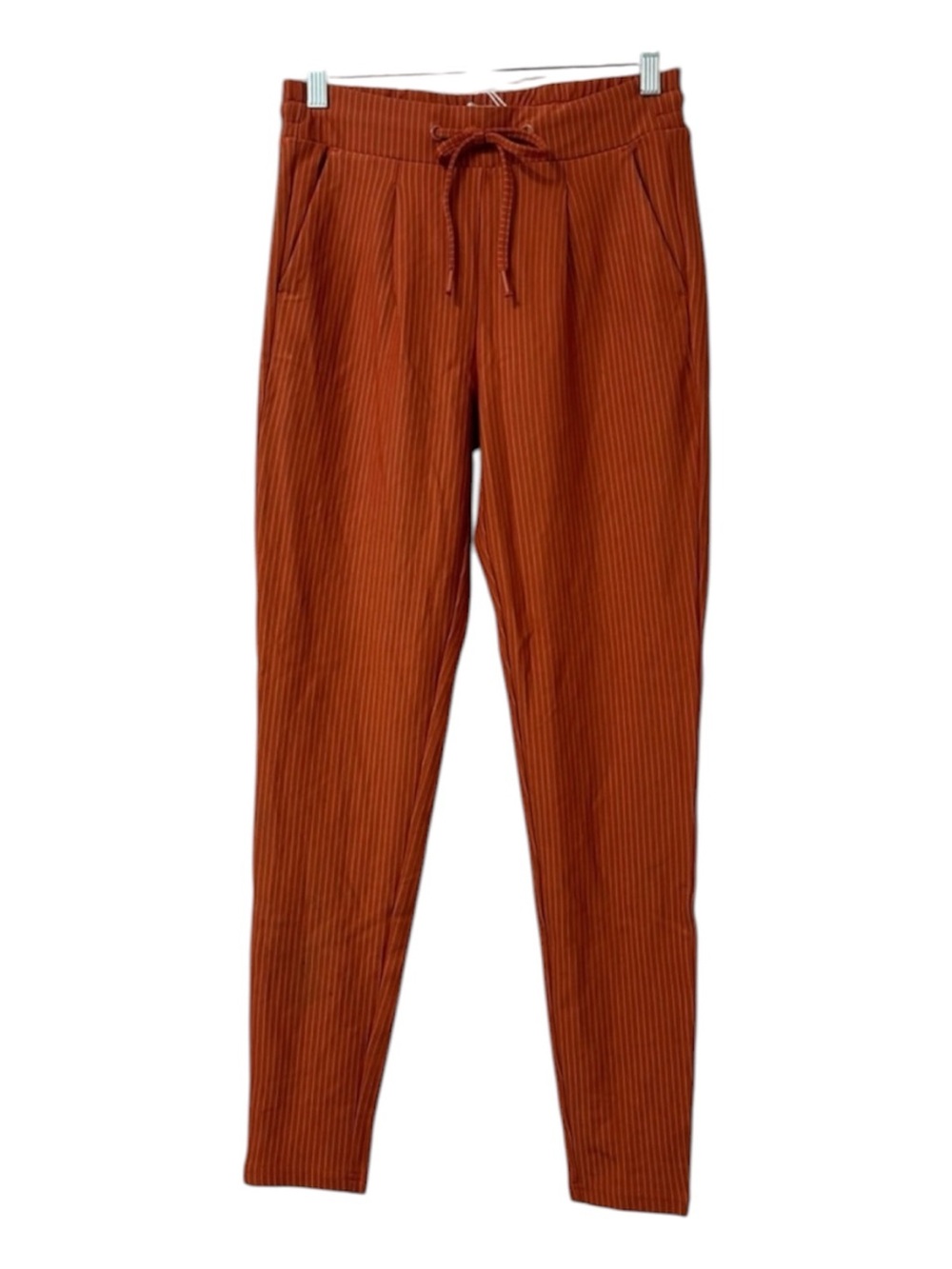 ICHI Women's Striped Straight Leg Pants in Rust Orange Size Small Preppy Office